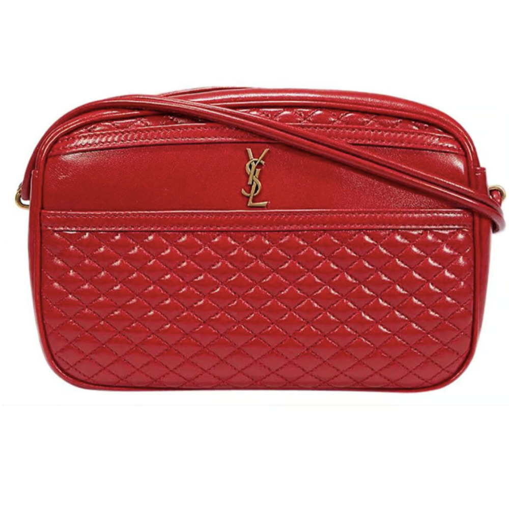 NEW! SAINT LAURENT YSL RED LEATHER QUILTED CAMERA BAG CROSSBODY AUTHENTIC